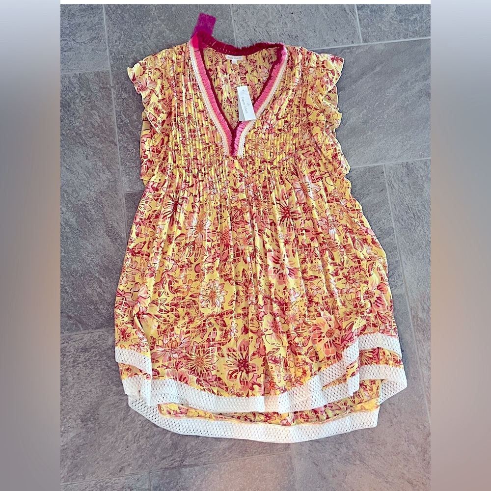 NWT Poupette St. Barth mini Sasha dress in Yellow Camelia. Size Medium